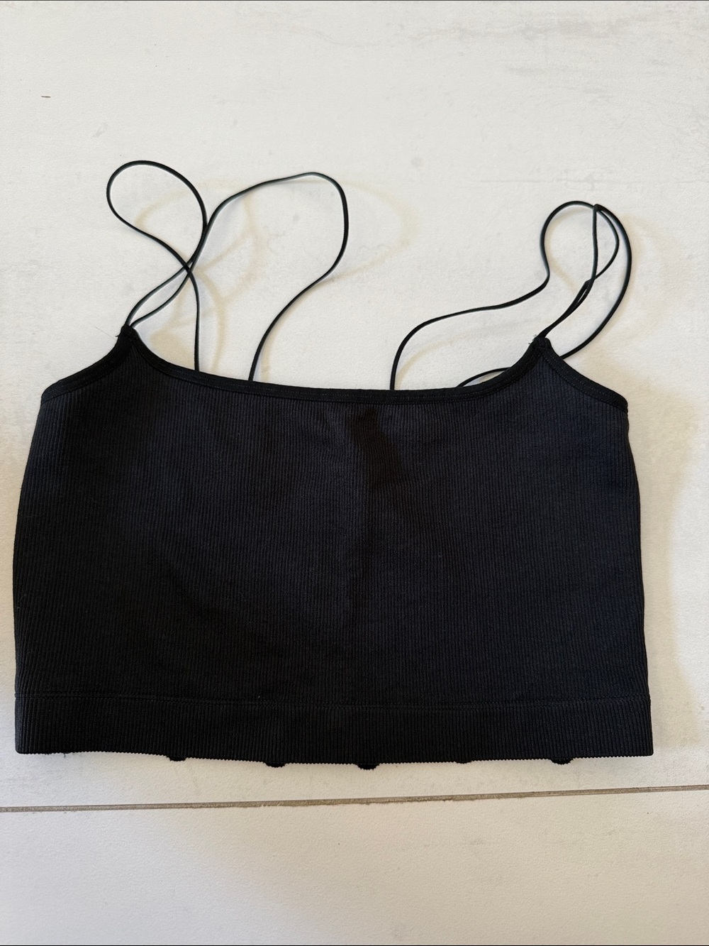 Gilly Hicks Black Ribbed Double-Strap Crop Camisole